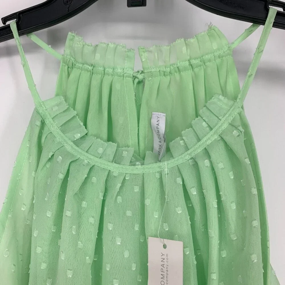 New York & Company Top Green Swiss Dot Sleeveless Halter Tank NWT - Picture 3 of 11